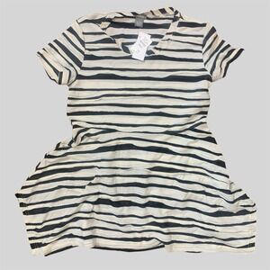 New Neiman Marcus Shirt Women's Small Black Gray Striped Tunic Top Ladies